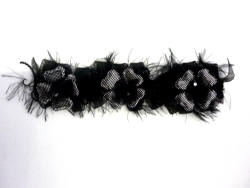 Flowerribbon Organza+Feathers type 3/6cm (10 yard), Black-Silver